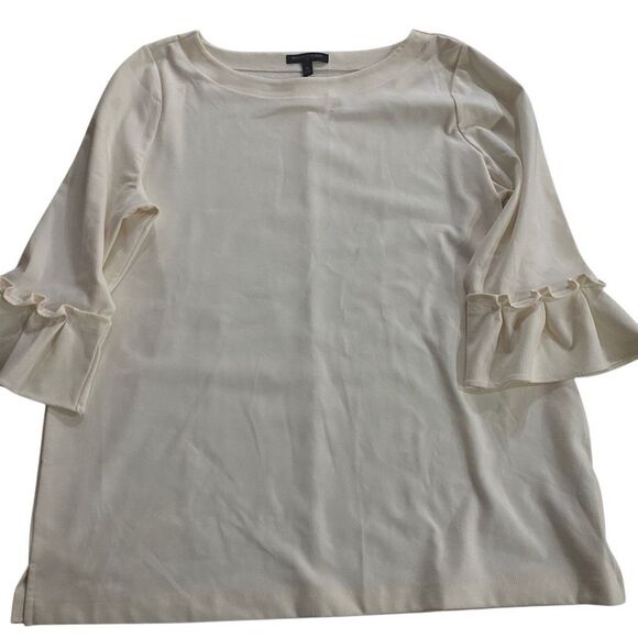 Banana Republic XL 3/4 sleeve white ruffle crew neck - Picture 1 of 6